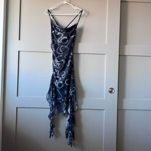 Romwe Womens Black Snake Print Sheer Mesh Midi Dress Size S Goth Whimsigoth Dark